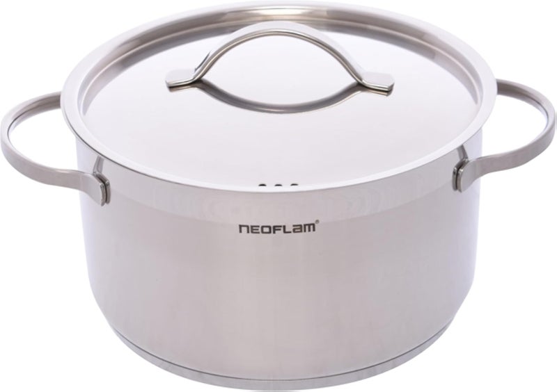 Neoflam Professional Stainless Steel Pot, Kitchen Cookware, Induction With Impact-bonded Base Technology 22 cm For Kitchen, Home - Silver